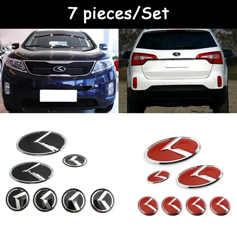 

7Pcs/Set for KIA K2 K3 K5 RIO Sportage Sorento Optima Forte Ceed Car Front Rear Emblem Steering Wheel Center Hub Caps Sticker