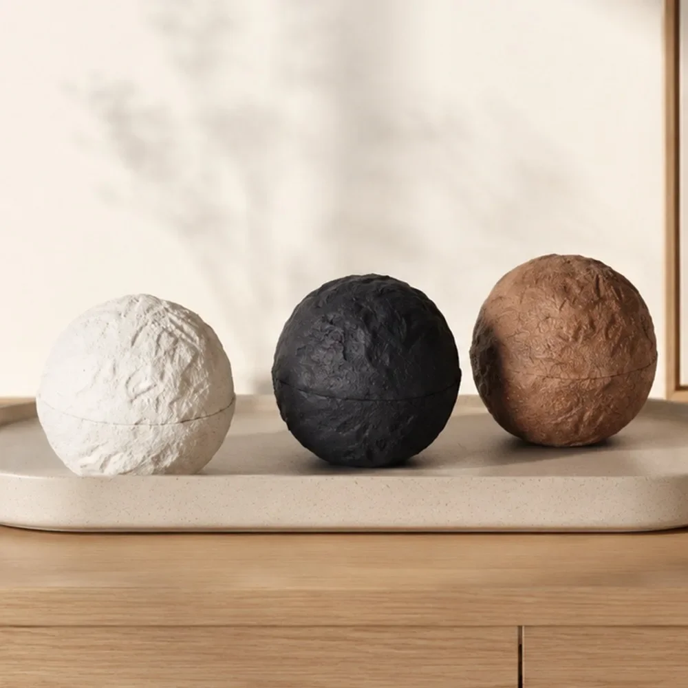 Stone Texture Spherical Ashtray with Lid Metal Inner Liner Windproof Cigarette Ash Tray Minimalist Home Desktop Bar Ornament