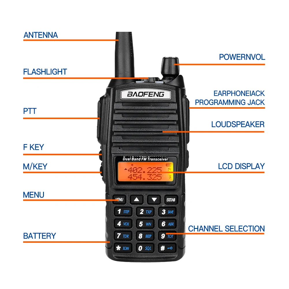 Baofeng High Power 5W/8W UV-82 Dual PTT Walkie Talkie Dual Band VHF UHF FM Amateur Radio 2000mAh Battery 10KM Lange Ham radio