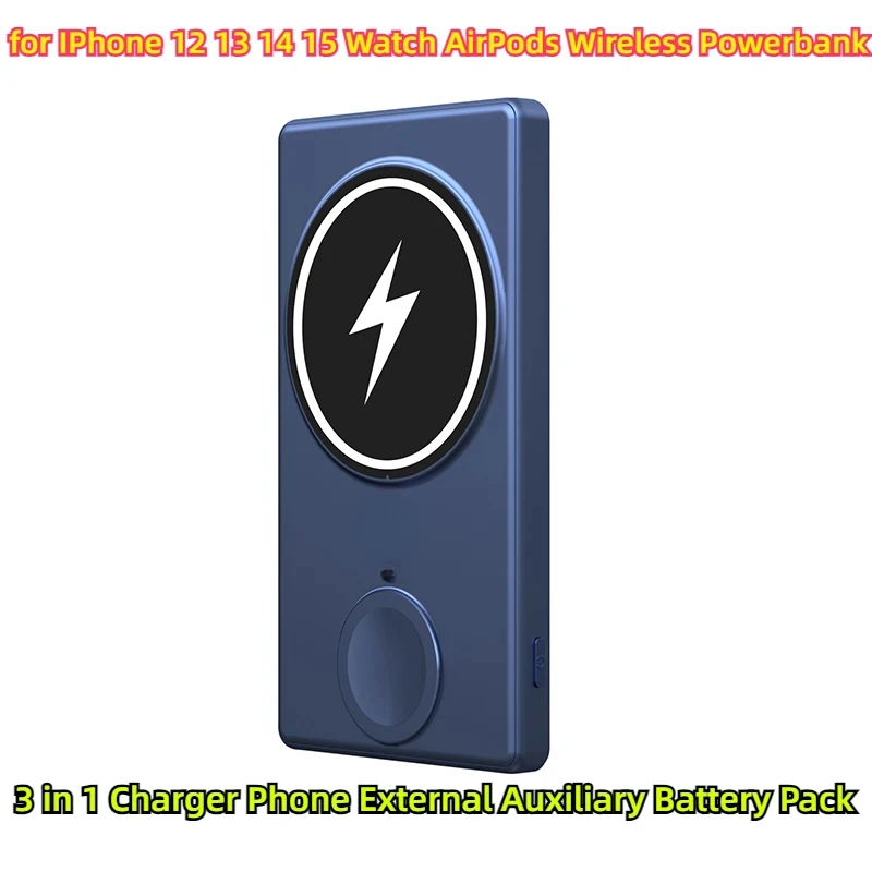 Power Bank for IPhone 12 13 14 15 Watch AirPods Wireless Powerbank 3 in 1 Charger Phone External Auxiliary Battery Pack