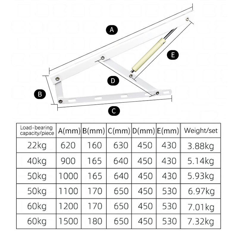 Imagem -04 - Cama Suporte Tatami Cama Haste Hidráulica Dobradiça de Armazenamento Pneumático Pesado Cama Elevador Mecanismo Sofá Economia de Espaço de Armazenamento 25ft
