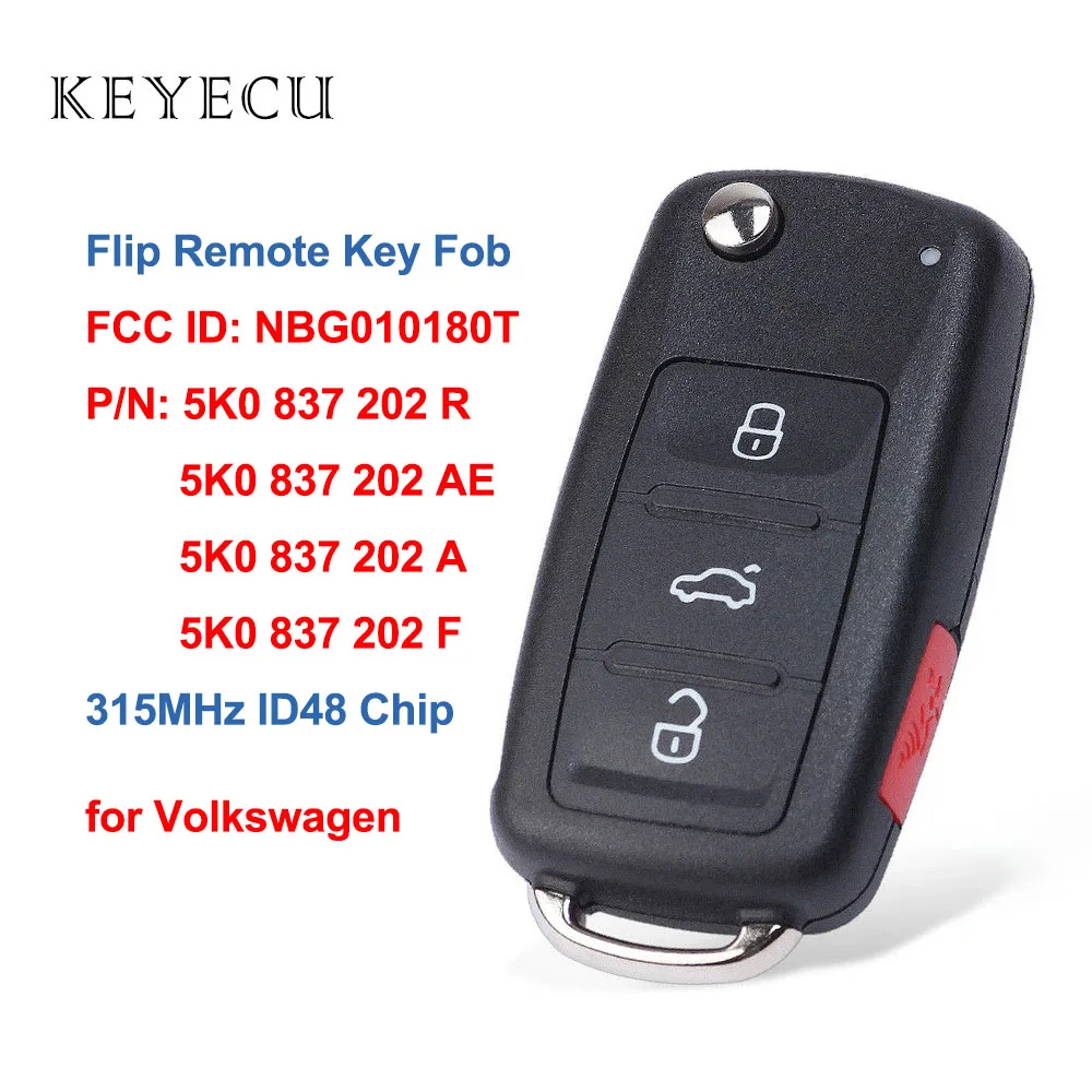 for Volkswagen VW Golf Eos GTI Jetta Passat Touareg Tiguan CC 3+1 Buttons Remote Key Fob 5K0 837 202 R / A / F, NBG010180T