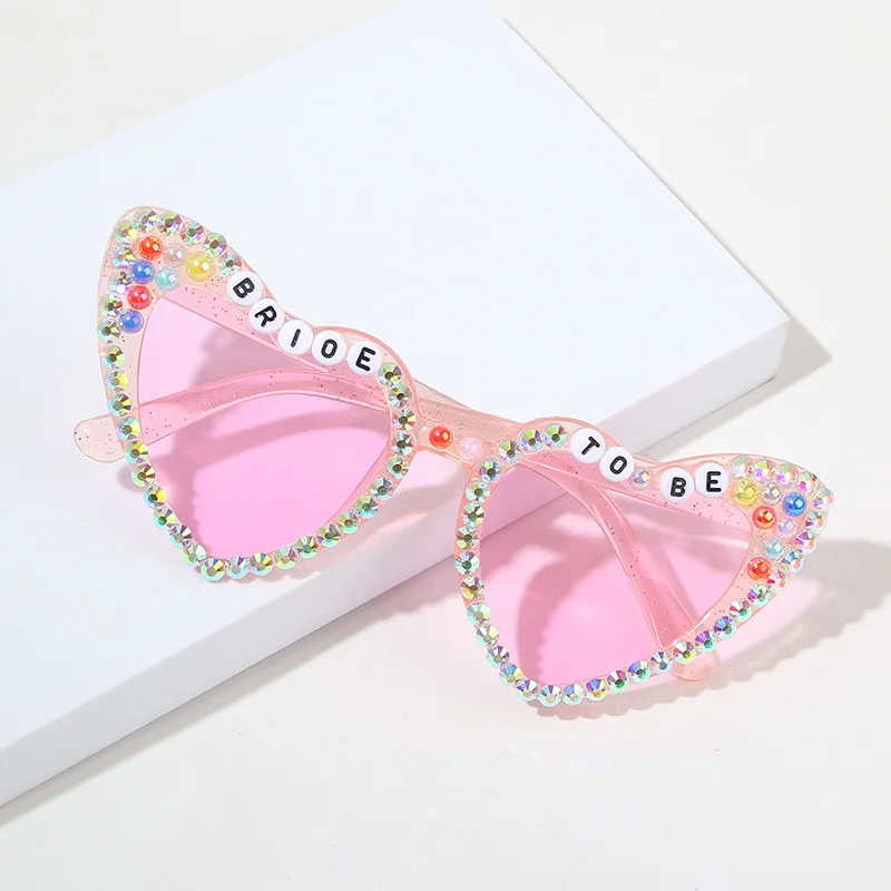 BRIDE TO BE Sunglasses Women Love Heart Shape Rhinestone Decoration Woman Glasses Party Club Female Sun Glass