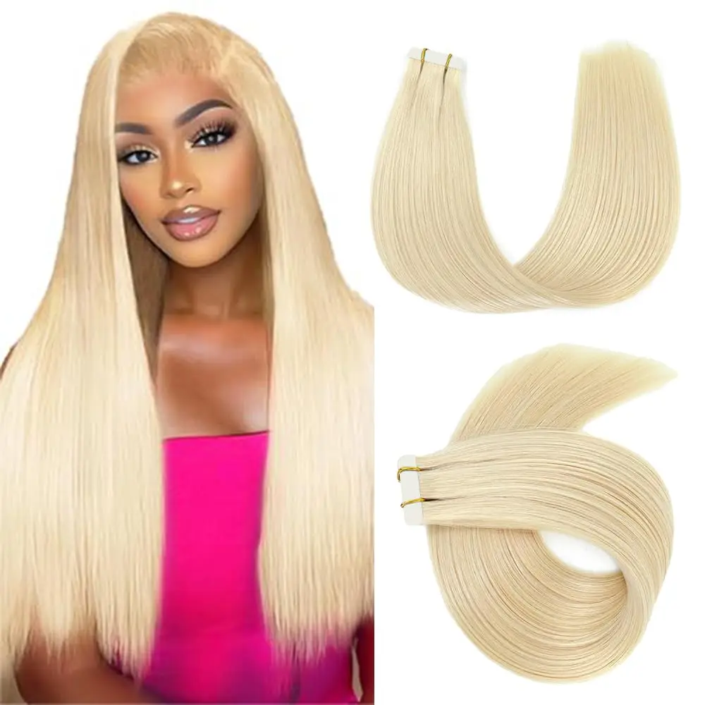 

# Накладные пряди 613 Blonde Straight Tape in Seamless Extensions из натуральных волос, бесшовные, невидимые, необработанные, Remy-качество