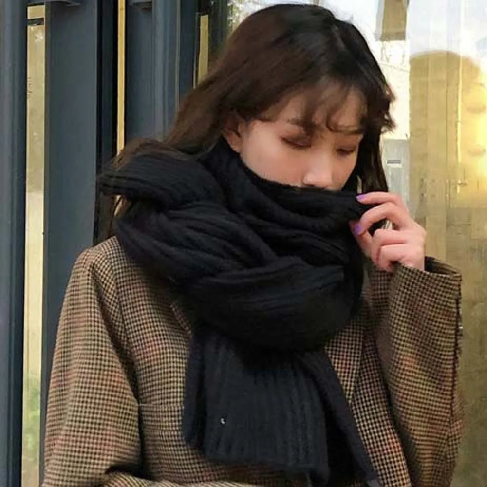 

Shawl Acrylic Fibers Knitting Wool Scarf Polyester Solid Color Long Thickened Neckscarf Soft Spandex Winter Warmer Scarf Couple