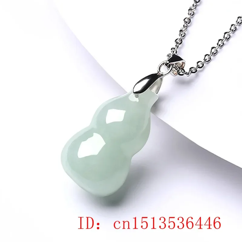 925 Silver Natural Jade Emerald 21mm Gourd Bead Pendant Charm Jewellery Fashion Accessories Hand-Carved Man Woman Amulet Gifts