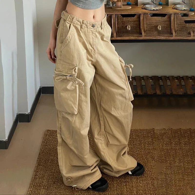 QWEEK Oversized Vintage Cargo Pants Woman Korean Fashion Casual Sports Baggy Trousers Harajuku Streetwear Jogging Pantalones