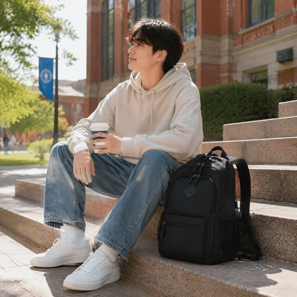 Solid Color Casual Backpack Large Capacity Simple Design School Backpack Water-Resistant Durable Daily Backpack Daily Commuting