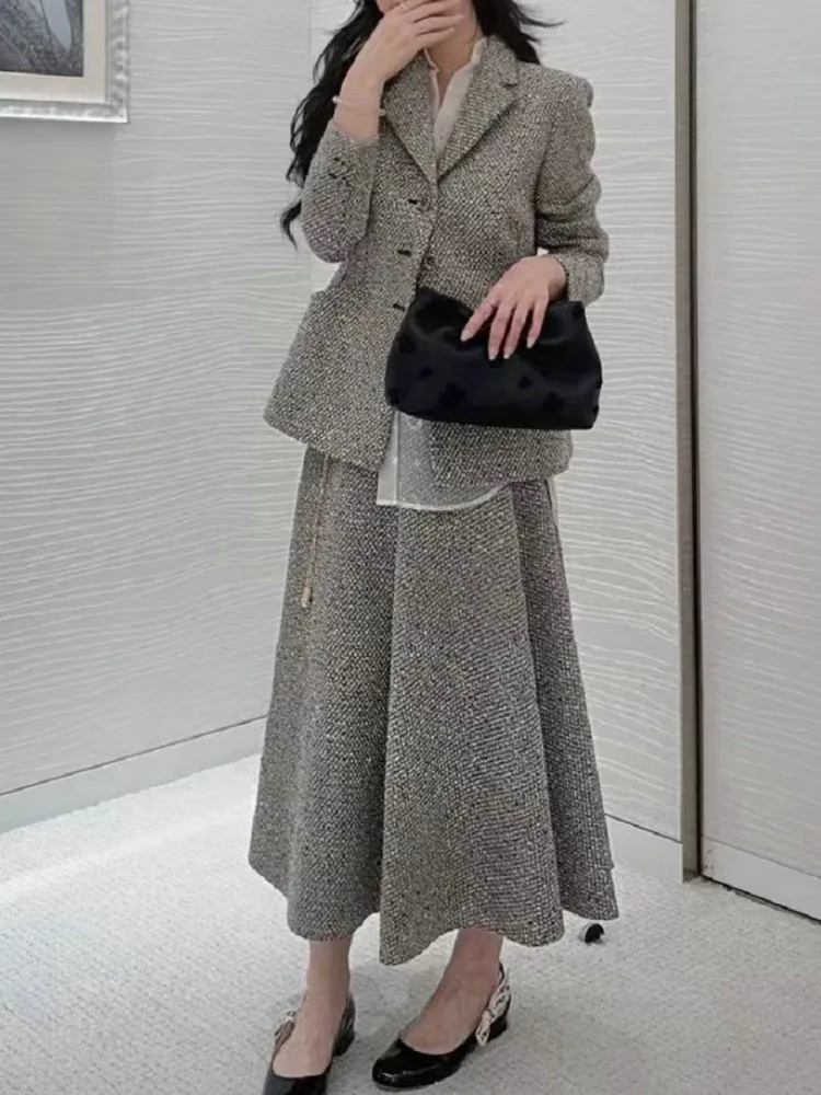 Autumn Winter Office Ladies Work Wool Blazer Jacket Slim Fit Single Breasted Women Warm Woolen Suit Coat Elegant Outwear Jackets