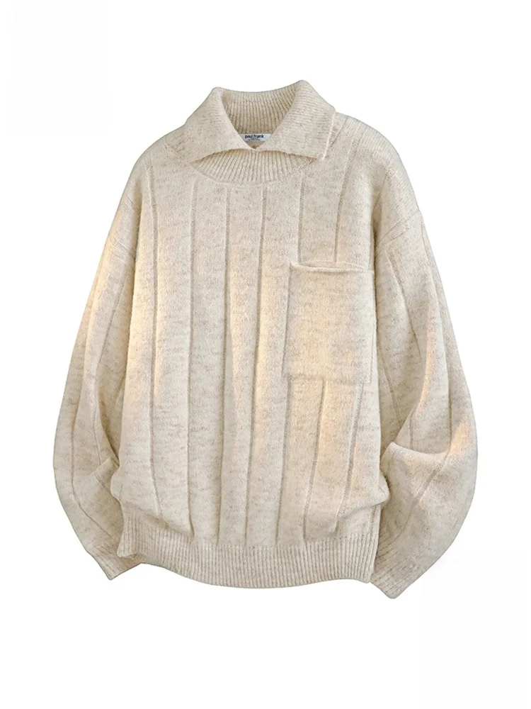 

Вязаный шерстяной свитер Paul Frank M с воротником, свободного кроя, утепленный, повседневный, осенний, комфортный и теплый