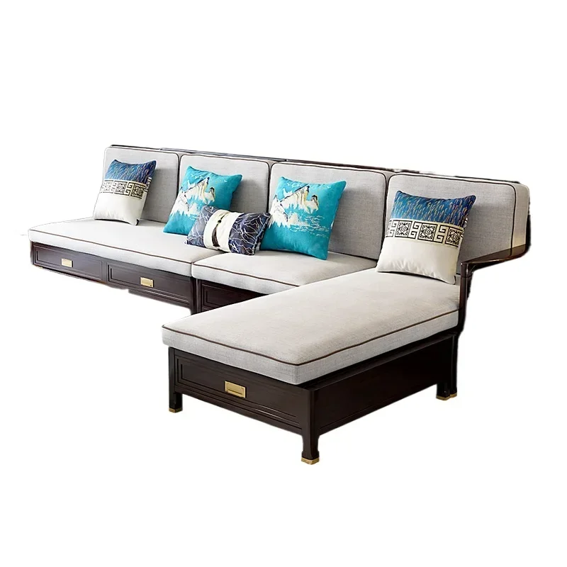 

*New Chinese solid wood fabric sofa Modern Chinese storage drawer sofa Living room home L-shaped concubine sofa