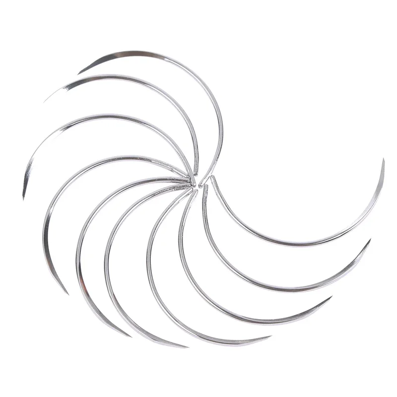 10 pçs metal 1/2 canto agulha médica sutura ferramenta cirúrgica agulha curvada grande olho couro curvo agulha de costura tecelagem agulha