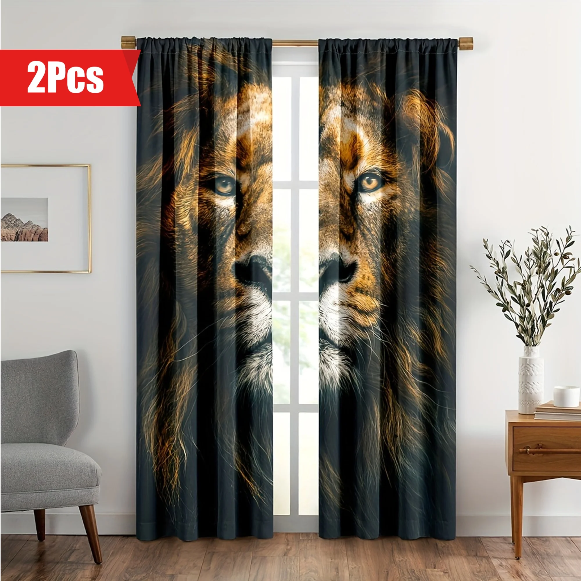 

2pcs Lion Curtains African Wildlife Animal Window Drapes Grassland King Of Jungle Tree Window Curtains For Bedroom Living Room