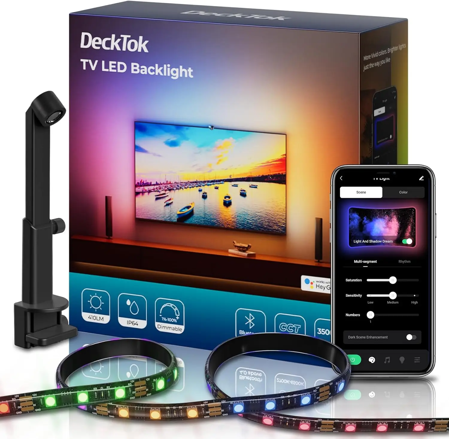 

Светодиодная подсветка для телевизора 20 футов - LED-ленты для телевизоров 55-85 дюймов, RGB-ленты, разрезаемые, с управлением через приложение, синхронизация с играми и музыкой