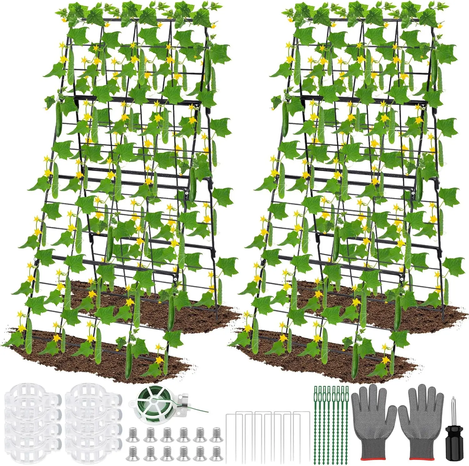 

2-Pack Foldable A-Frame Metal Trellis for Climbing Plants, Cucumber Tomato Peas Support, Garden Raised Beds Outdoor
