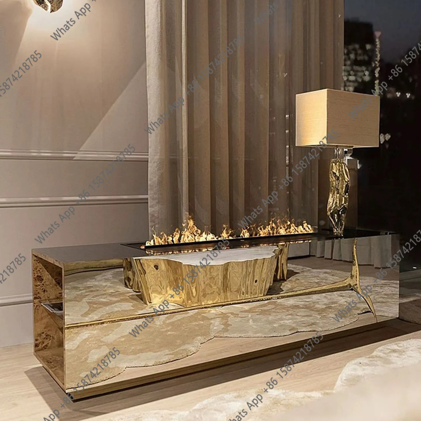 Light Luxury TV Cabinet High-end Villa Living Room Home Rectangular Designer Stainless Steel Solid Wood Italian Side Cabinet