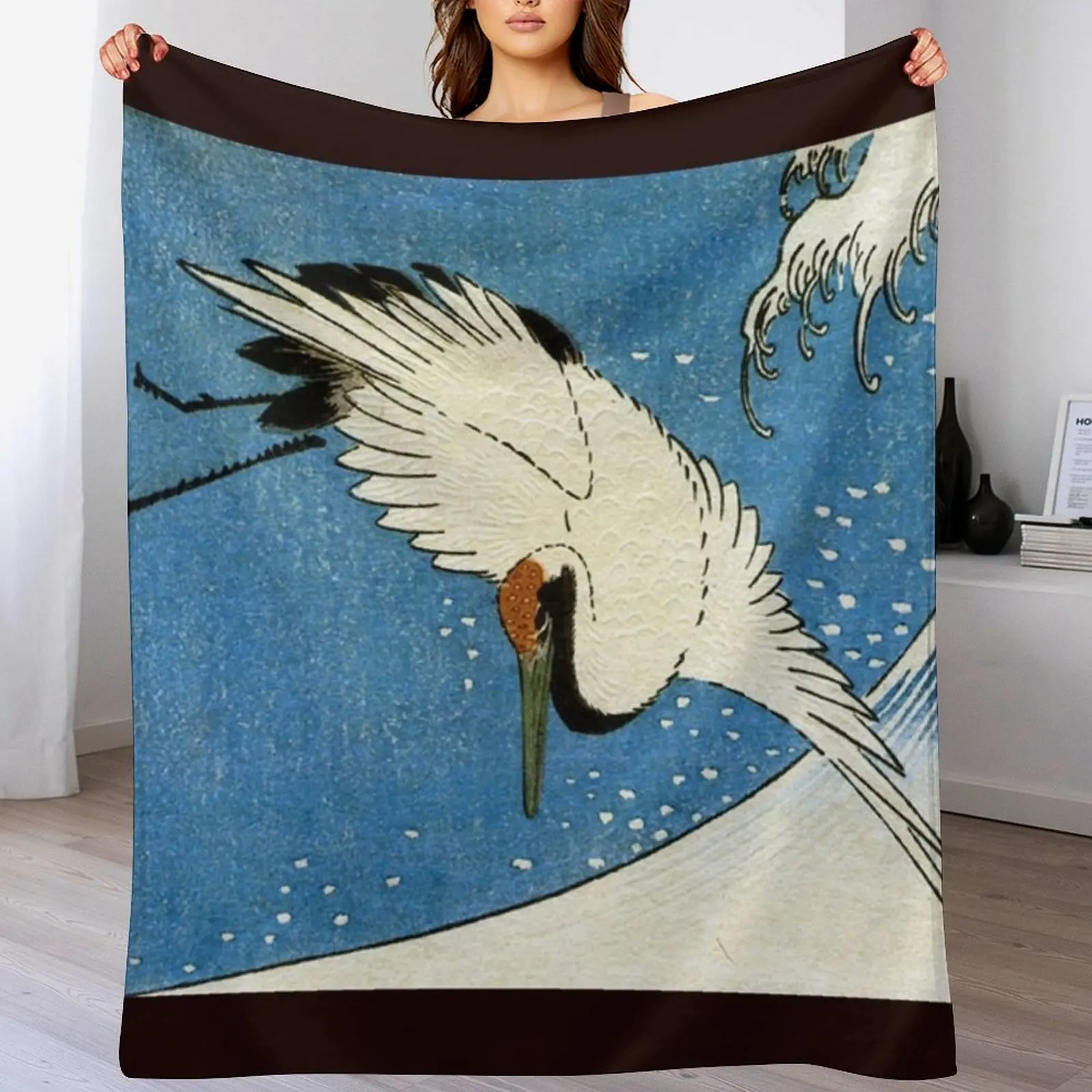 Favourite Artist - Crane & Wave - Hiroshige Throw Blanket Soft Beds Decoratives Sofa Blankets