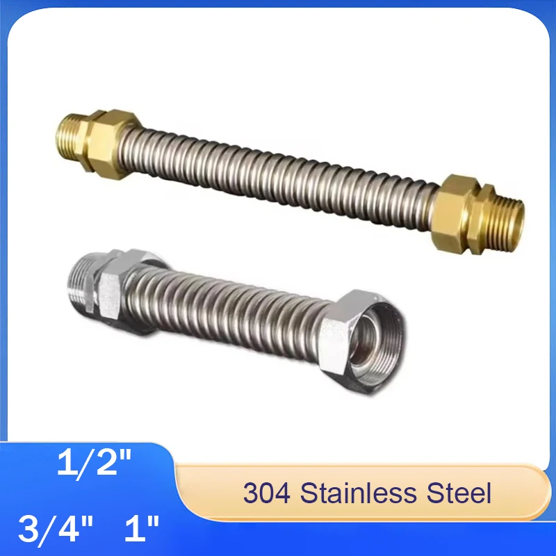 

304 Stainless Steel HVAC Flexible Hose - 1/2" 3/4" 1", Thick Wall, Double Male Iron Fittings, Leak-Proof for Chiller