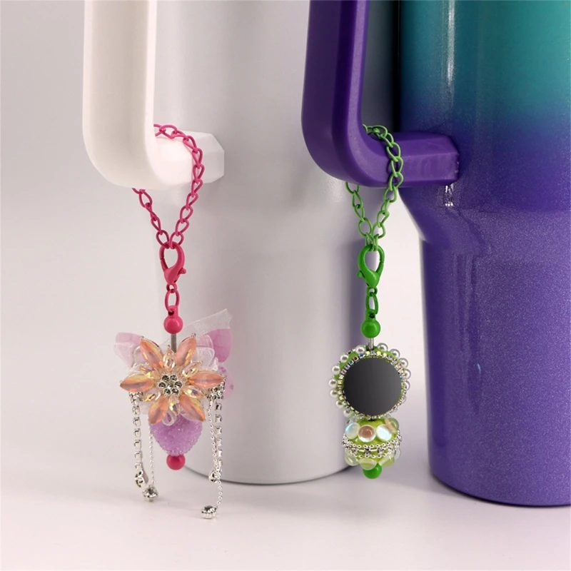 Elegant Beaded Cup Handle Colorful Women Girls Cup Chain Tumbler Decorations Drinkware Ornament Dropship