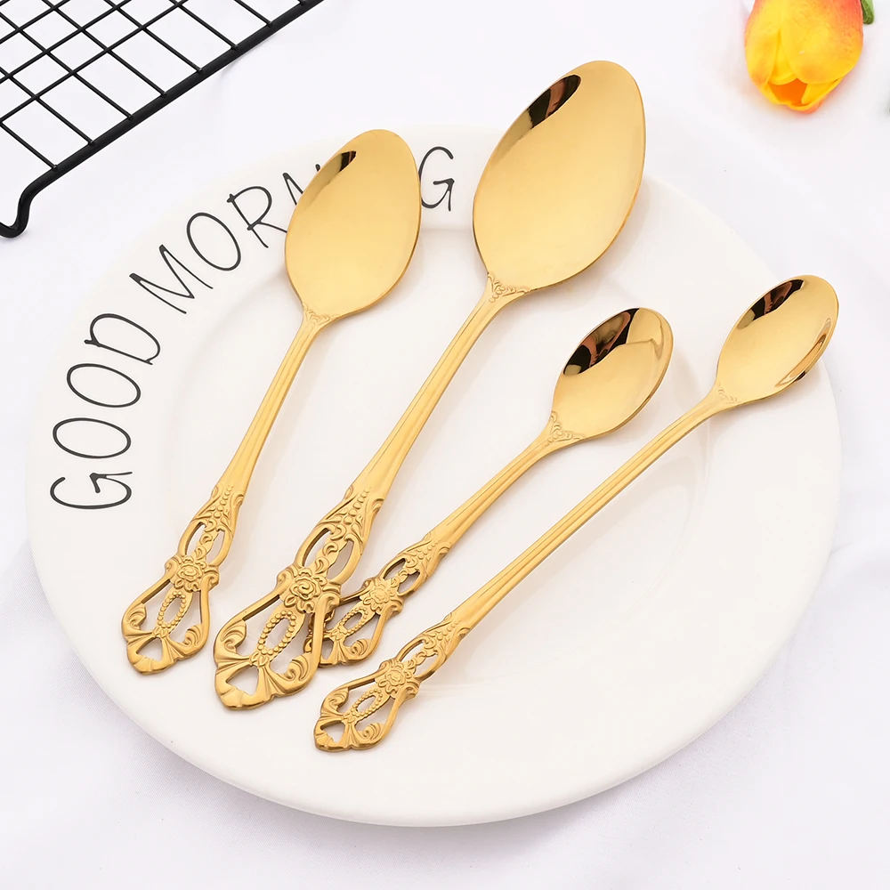 12Pcs Tea Fork Spoon Stainless Steel Tableware Set Fruit Fork Dinnerware Cutlery Set Cake Snack Fork Spoon Kitchen Utensils Set