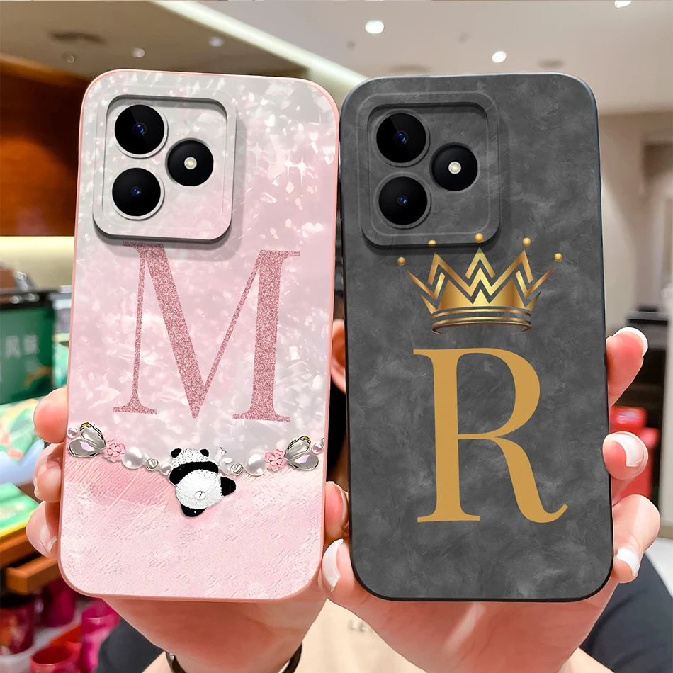 

Чехол для Realme Note 50 60 с милым буквой панды, мягкий жидкий силиконовый чехол для телефона для Oppo Realme Note 50, полная защита, задняя крышка