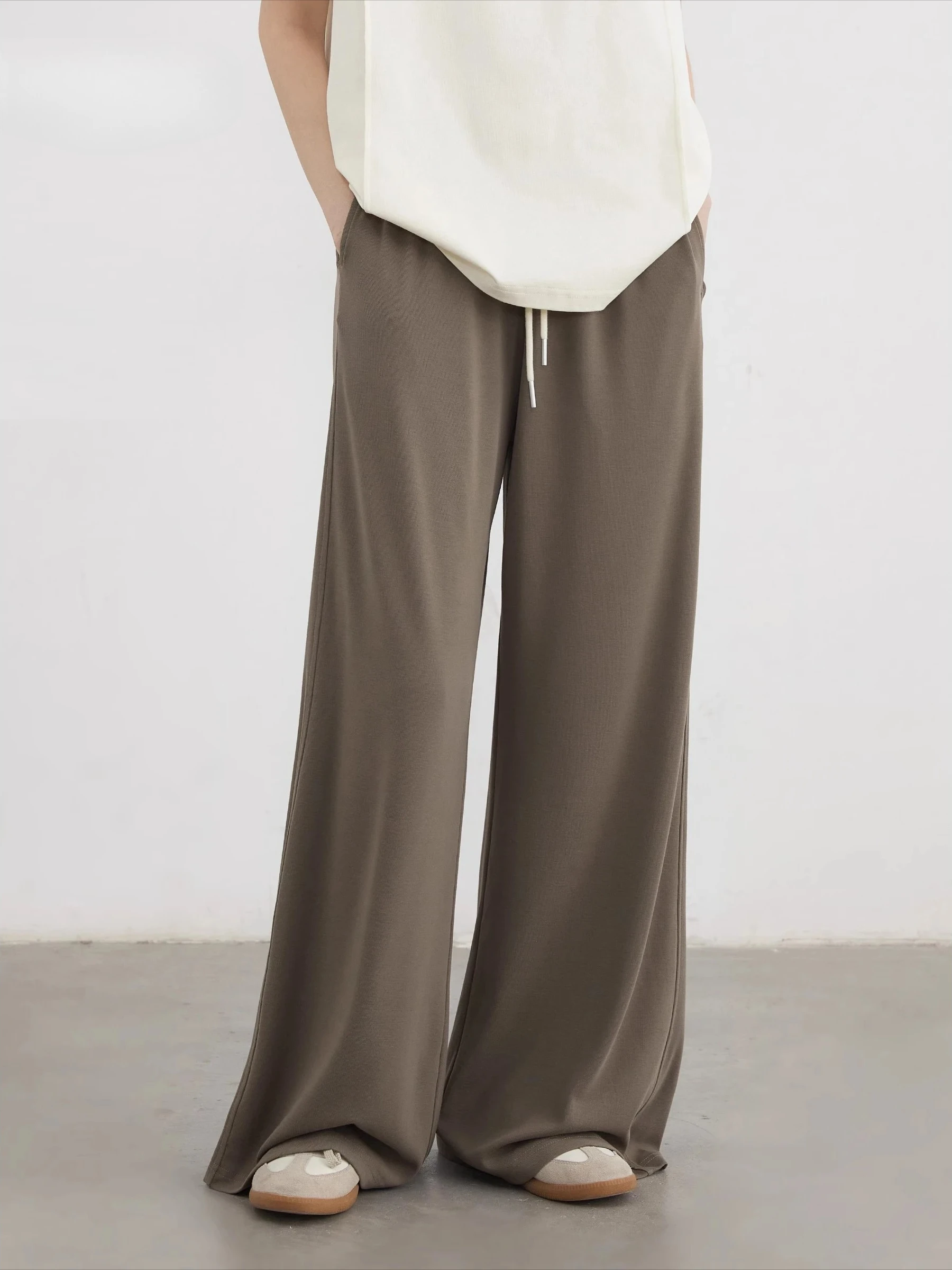 CHIC VEN Women Pants Casual Loose High Waist Drawstring Elastic Waisted Wide Leg Trousers Female Full Length Pant Summer 2025