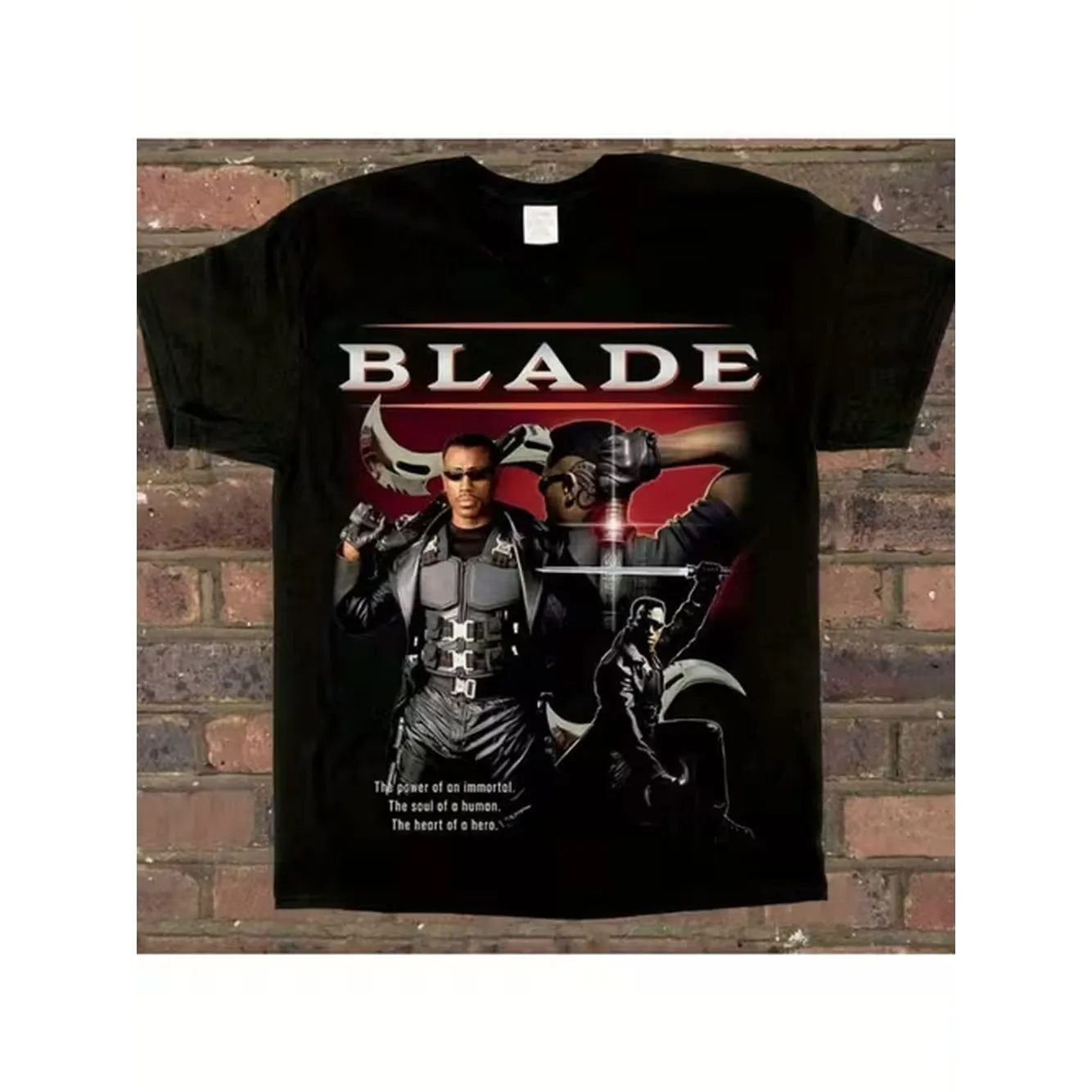 mens plus size black graphic t shirt blade design with character holding a sword inspirational text of a human of a hero unique urban style tee for casual wear