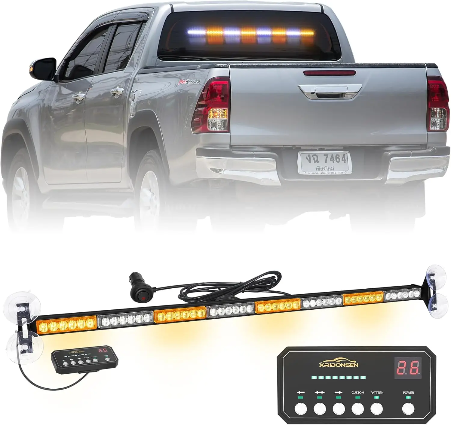 

35 Inch LED Traffic Advisor Light Bar with 48 Strobe Lights, Amber/White Emergency Warning for Construction and Tow Trucks