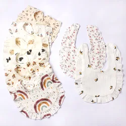 European and American new spring and summer baby small floral bib girls gauze ruffle bib cute baby saliva towel