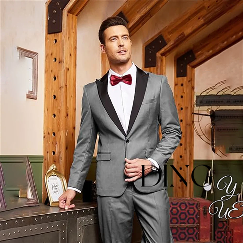 

Grey Business Men Suits Slim Fit 2 Piece Male Fashion Jacket with Pants Wedding Tuxedo for Groom Dinner Party homme pour mariage