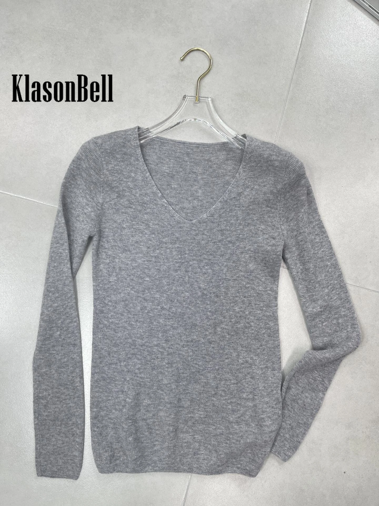 10.17 KlasonBell-Women\'s Soft Comfortable Cashmere Wool Knit Blend Subcoating V-Neck Pullover Sweater