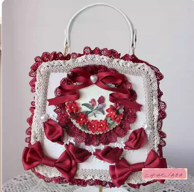 Harajuku Y2K Vintage Ballet Style Daily Princess Handbag Elegant Floral Embroidered Lace Bow Crossbody Bag Sweet Lol Ladies Bag