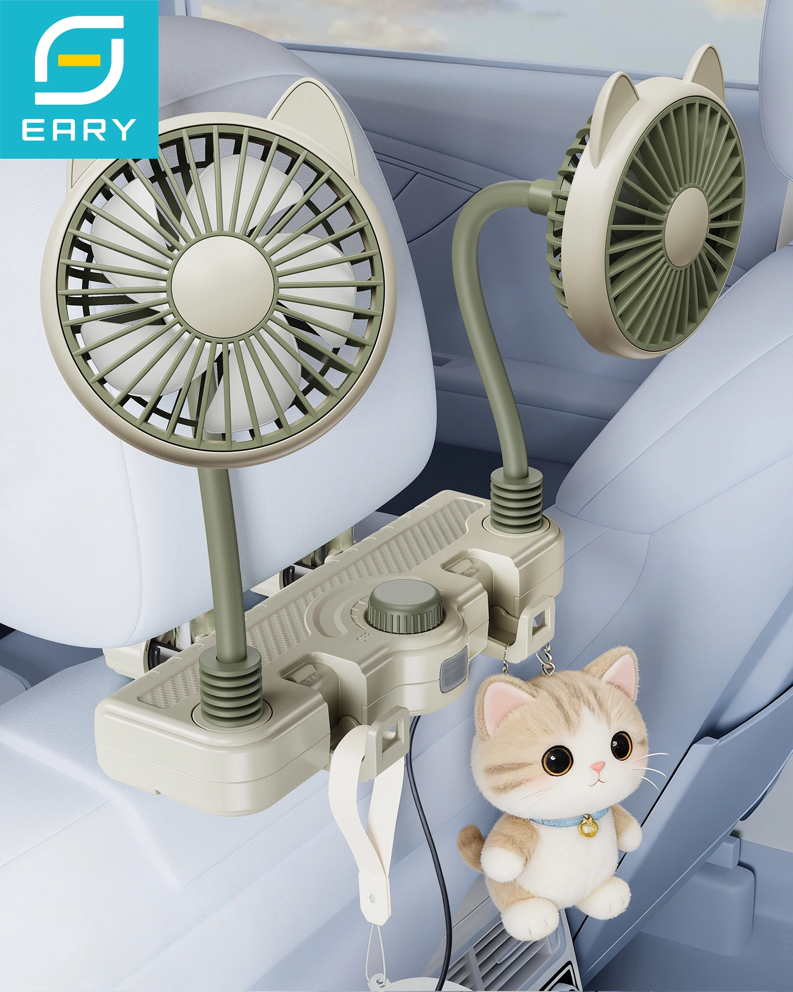 

Eary USB Car Cooling Fans for Backseat Dual Head Car Fan for Kids Vehicle Rear Headrest Fan 5V/2A Powerful Electric Fan USB Plug