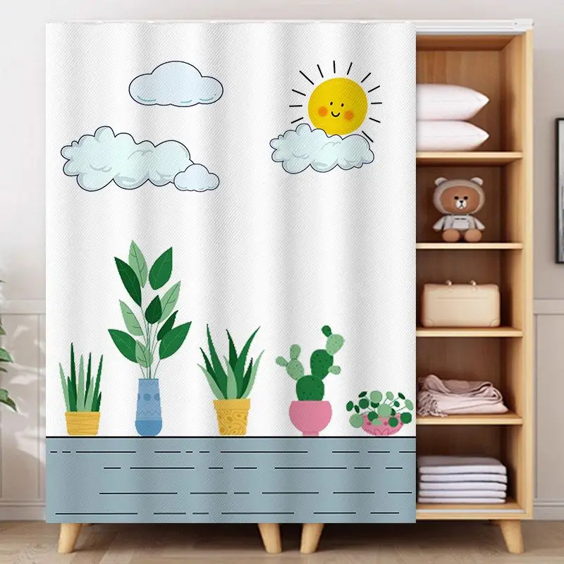 VIKAMA Cartoon Cabinet Covering Curtain Simple Green Plant Dustproof Partition Curtain Storage Cabinet Home Decoration
