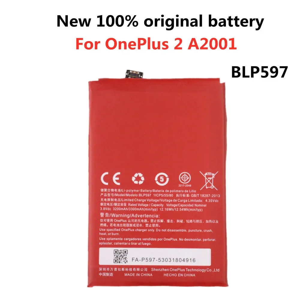 New 1 + Original Battery BLP597 3300mAh For OnePlus 2 A2001 Mobile Phone High Quality Replacement Built-in Batteries In Stock