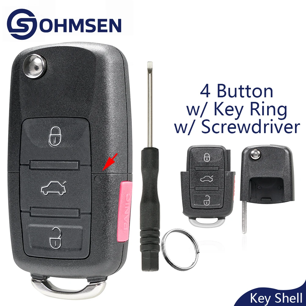 OHMSEN Casing Cangkang Fob Kunci Jarak Jauh Flip 4 Tombol untuk VW Volkswagen Golf GTI Beetle Jetta Passat CC EOS Tiguan Touareg
