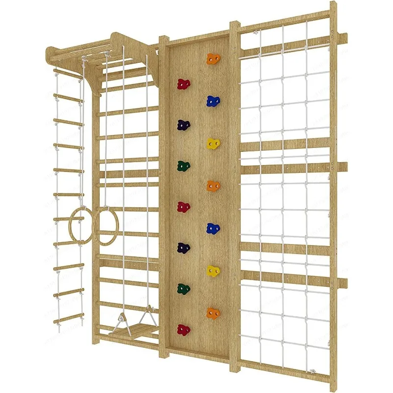 Extended Training Children's Indoor Climbing Wall, Educational Solid Wood Climbing Wall Household Physical Training Equipment