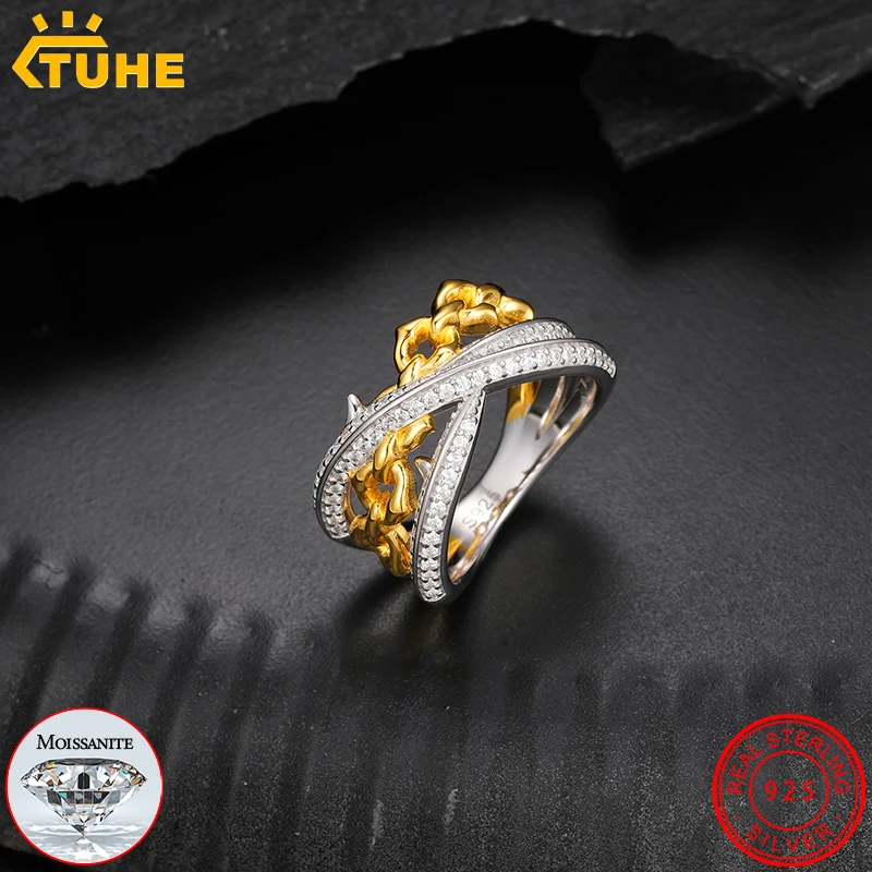 Unisex Men Ring Moissanite 925 Silver Hip Hop Jewelry Classic Men Rings Rock Gift