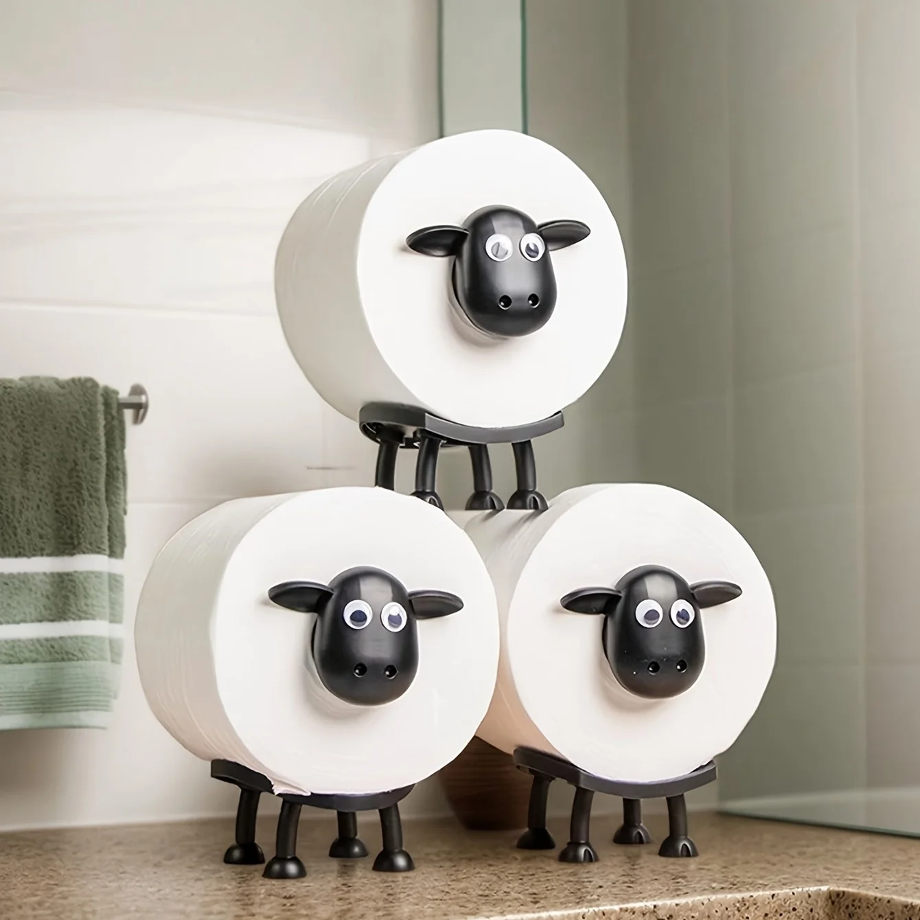 

3/2/1 set of toilet paper holders - Bathroom roll up holder and accessories-Independent toilet paper holder - Black Sheep design