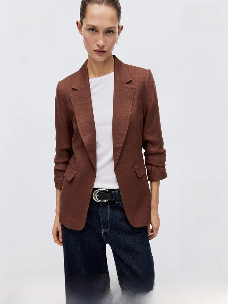 

H&M Women's Suit 2026 Summer New Intelligent Aesthetic Folding Sleeve Elegance Suit Jacket Casual Style Other 100% Material