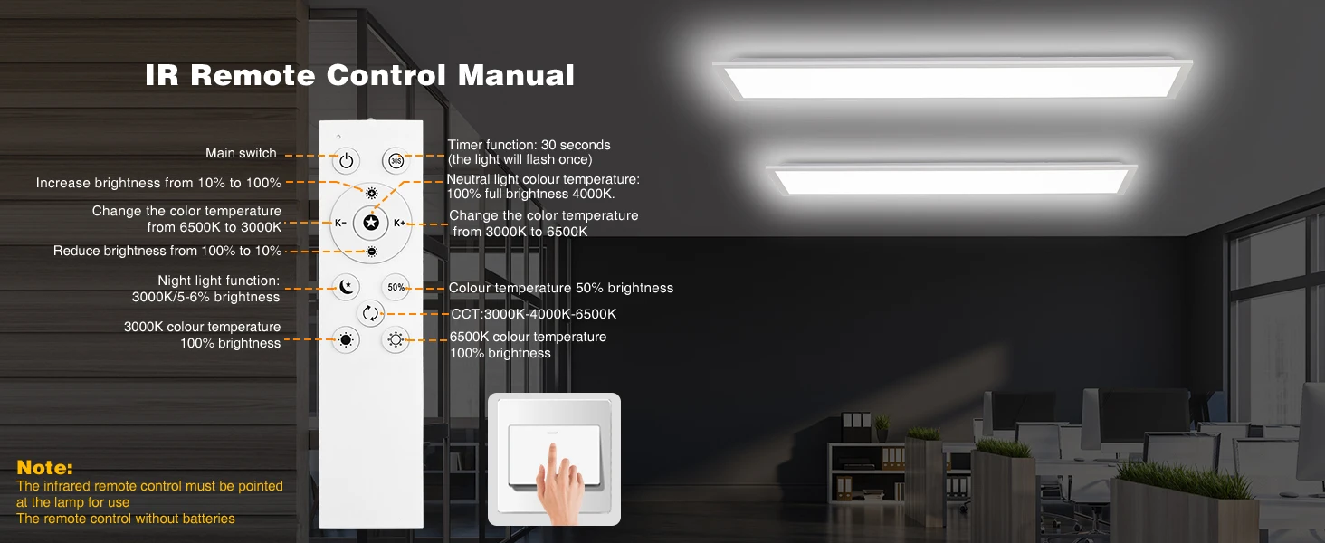 100cm LED-Deckenleuchte 30W, Ultraflache Panel-Lampe mit Fernbedienung, 3000K-6500K für Wohnzimmer, Schlafzimmer, Büro, Arbeitszimmer – Detail 5