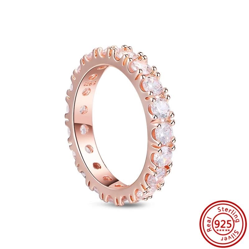 Anillos de plata de ley 925 auténtica para mujer, corazón colorido, flor rosa, corona, Margarita, oro rosa brillante, Pantaro, joyería de aniversario