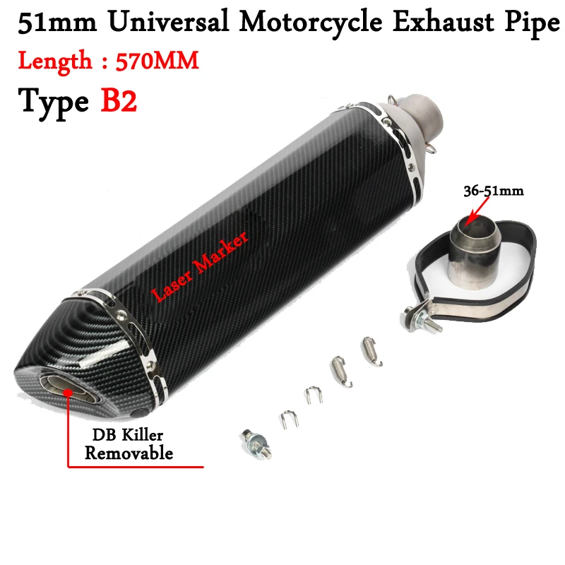 51MM Universal Motorcycle  Acrapovich Exhaust Moto Muffler DB Killer Carbon Fiber For BMW S1000RR Z900 PCX125 Ninja400 CBR500