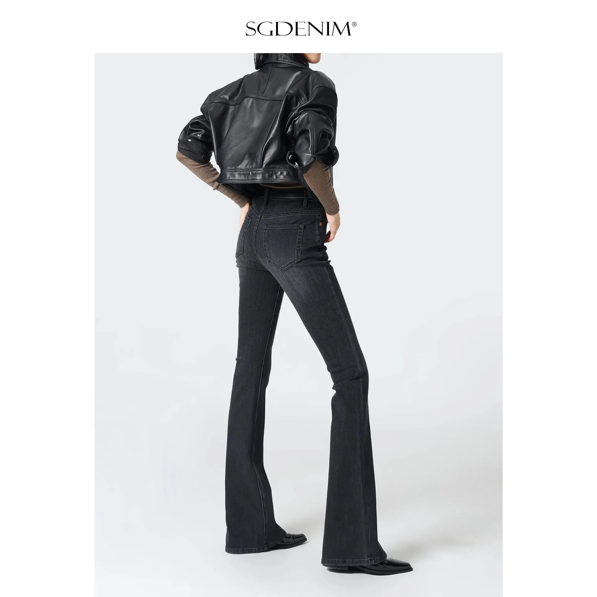 2026 Spring Women's High Waist Flared Jeans Super Model Pants Black Gray Stretch Slim Fit Hip Lifting Denim Trousers