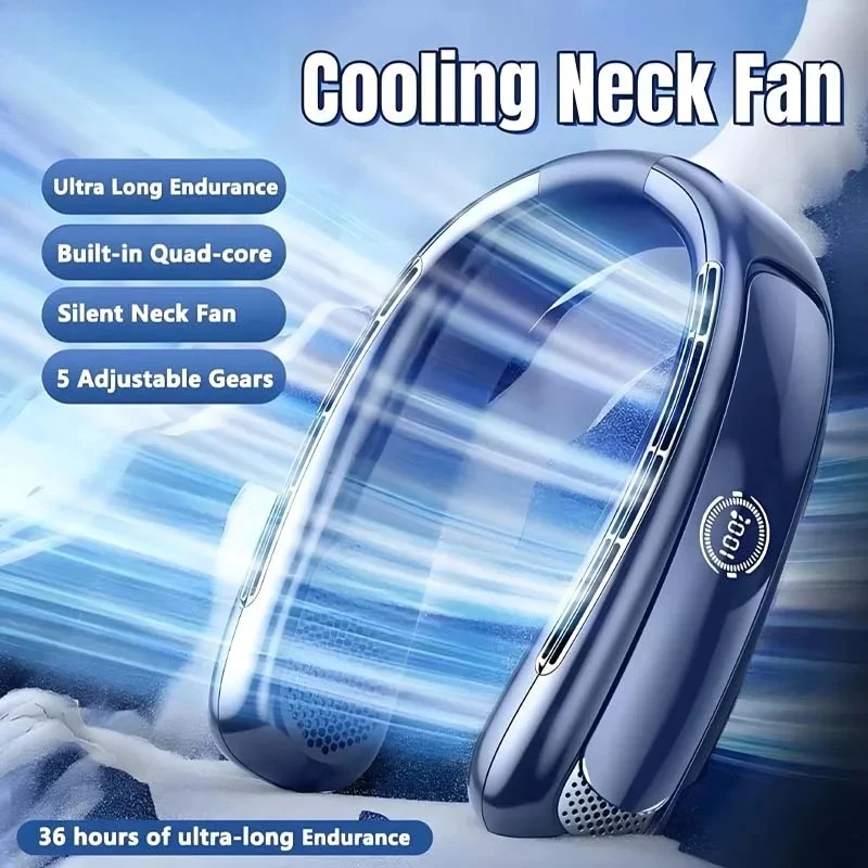 Ventilateur de cou portable 15000 mAh avec affichage numérique intelligent, rechargeable par USB, sans pales, silencieux, pour l'extérieur et l'été
