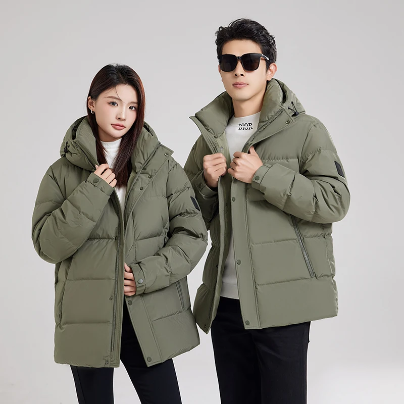 

High Quality Winter Couple's Warm Hooded Duck Down Jackets Solid Color Puffer Coats Men/Women Outwear Windproof Thicken Clothing