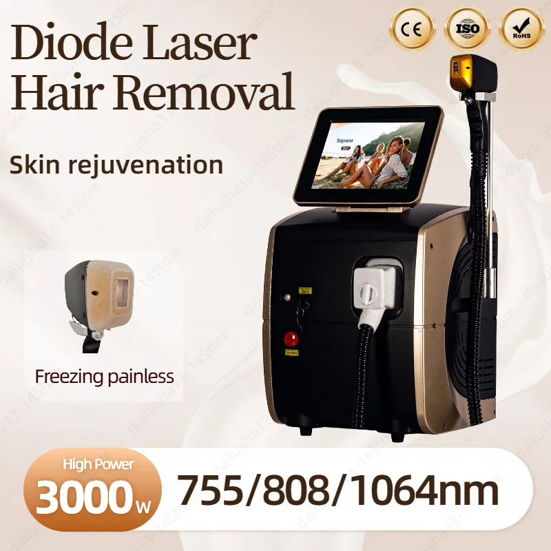 3000W 808nm 755nm 1064nm Diode Laser Hair Removal Machine Alexandrit Permanent Removal Cooling Head Painless Laser Epilator