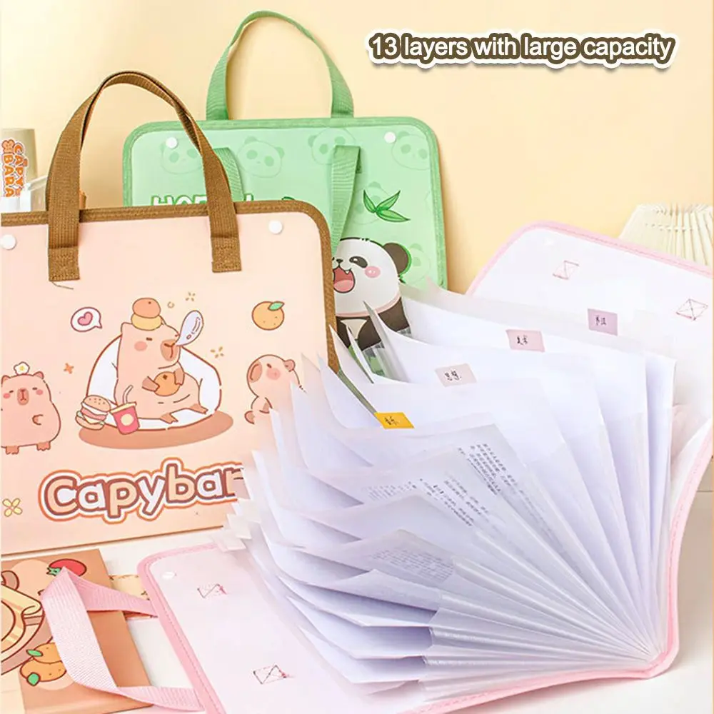 Cartoon Capybara/Panda Document Bag Multi-layer Classified Organ Bags with Handle Large Capacity Archive Bag School Office