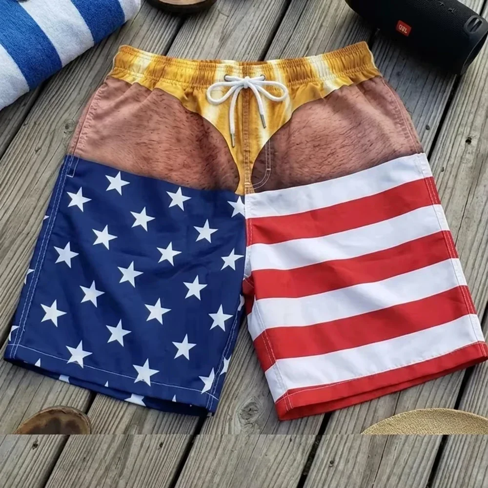Funny Beach Party Swim Trunks Men's 3D Print Fake Skin Board Shorts Summer Fashion Viral Beach Shorts Men's Funny Gifts