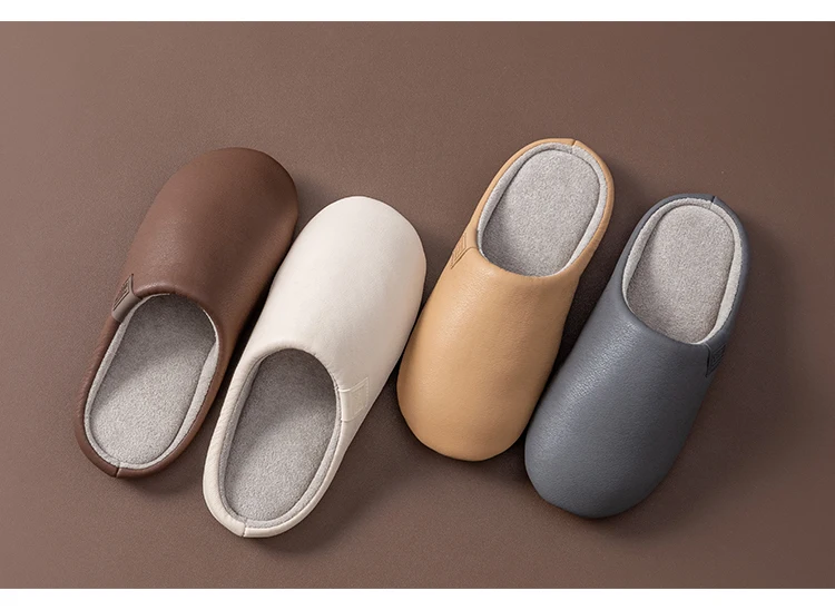 Damen-Winterhausschuhe, flauschig gefütterte Hausschuhe mit rutschfester Sohle, wasserdichte Slip-Ons in weichem Lederoptik für Komfort im Innenbereich – Detail 11